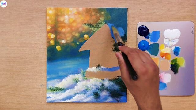 Прекрасное зимнее утро в лесу / Урок акриловой живописи