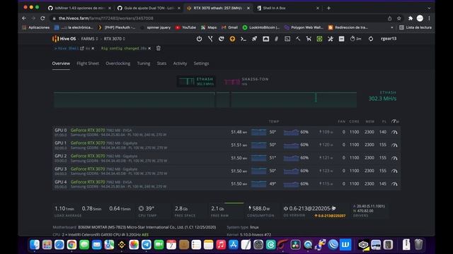 conclusión dual mining ETH+TON 24 hrs 5 rtx 3070 v1