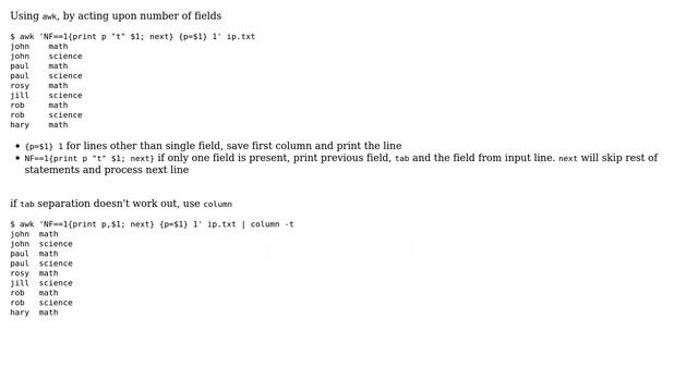 replace blank value with previous first column value using awk and sed (2 Solutions!!)