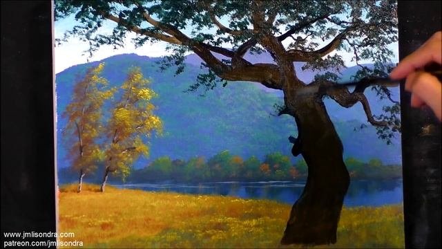 Acrylic Landscape Painting in Time-lapse  Golden Field with Trees  JMLisondra