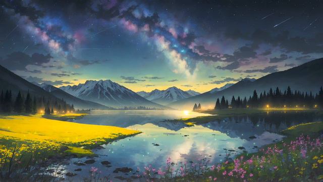 Фэнтезийный Сказочный Пейзаж Вечернего Озера | Fantasy Peaceful Night Lake Landscape - Живые Обои