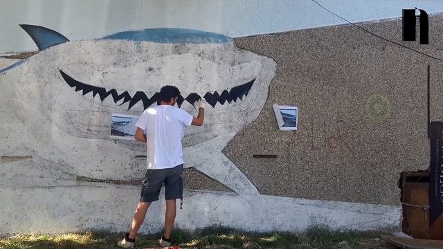 MURAL ART PAINTING  ONE SHARK WITH MASK UNIQUE