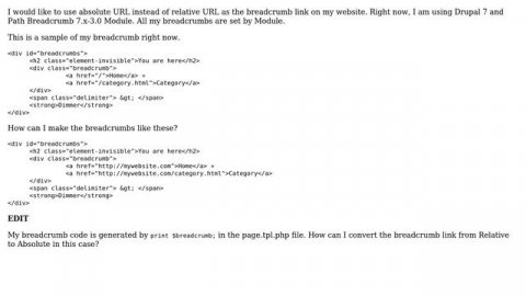 Drupal: How do I use an absolute URL to set as breadcrumb link? (2 Solutions!!)