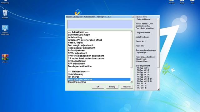 Epson L810  Adjustment Сброс памперса