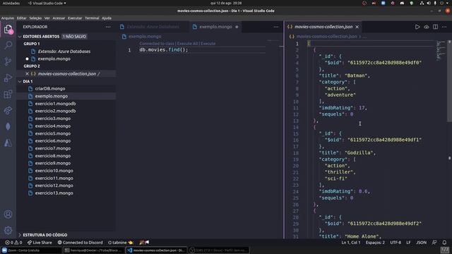 Azure database para o MongoDB no VSCode