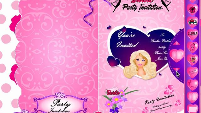 Игра Барби создай открытку (Barbie Party Invitation)
