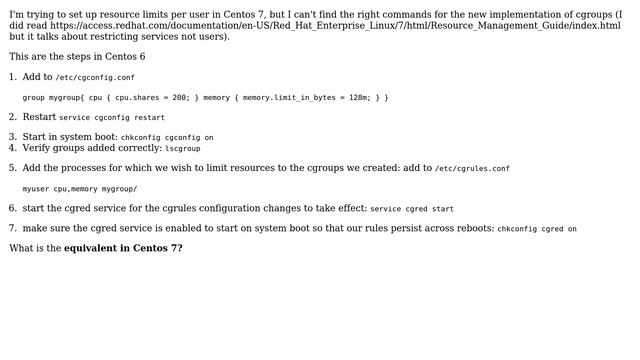 Centos 6 to Centos 7 cgroups