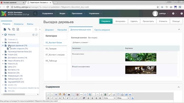 Как создать подменю на Modx «Ядвига:Стартовый пакет»