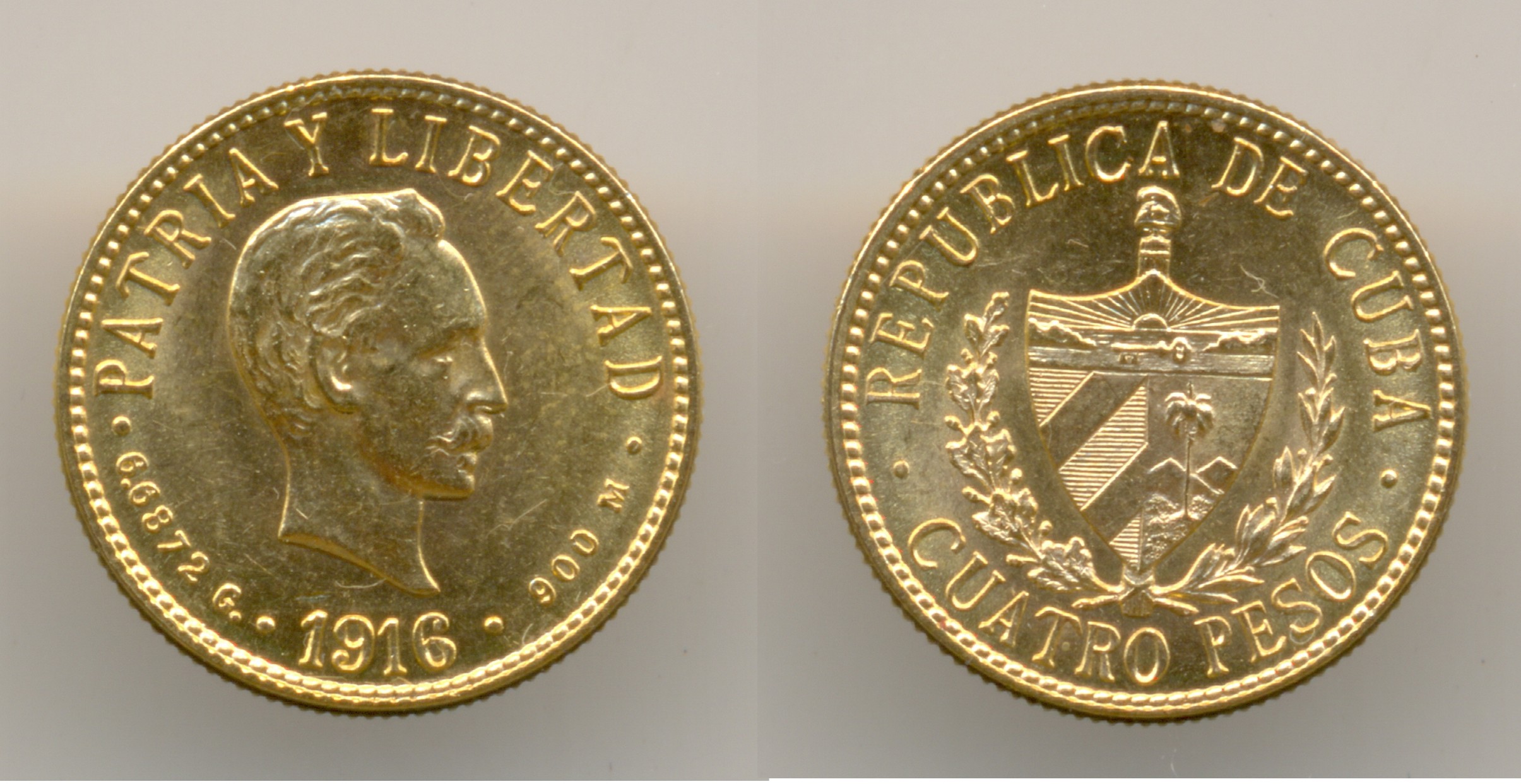 Нумизматика. Золотая монета. Куба, 4 песо 1916 г.