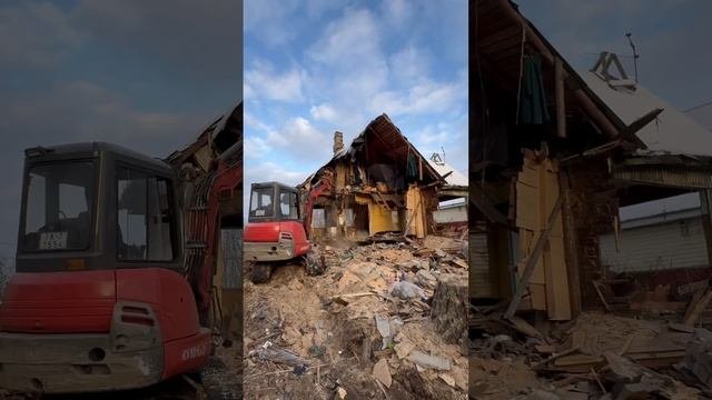 Снос дома, демонтаж печной трубы на Невском пятачке. Ленинградская область. Санкт-Петербург.