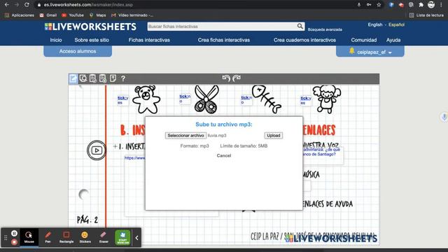 Liveworksheets: Insertar música o audios en formato mp3