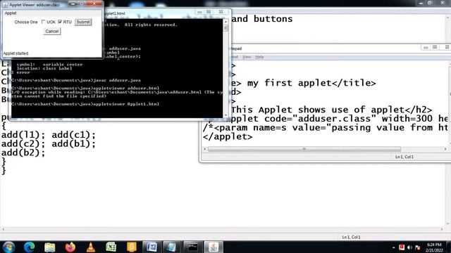 User Interface for Applets in java