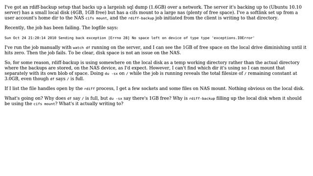 rdiff-backup and running out of disk space. Something weird's going on
