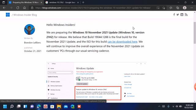 Preparing The Windows 10 November 2021 Update For Release
