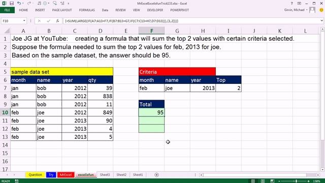Mr Excel & excelisfun Trick 133: Add Nth Largest Values With Three Criteria Dynamic Formulas