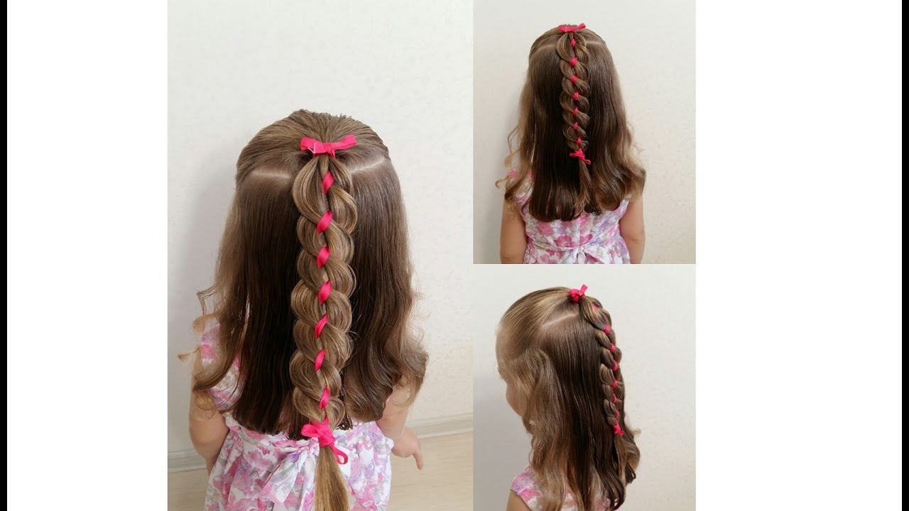 4 strand ribbon braid - How to braid child to school? Как заплести ребенка в школу?