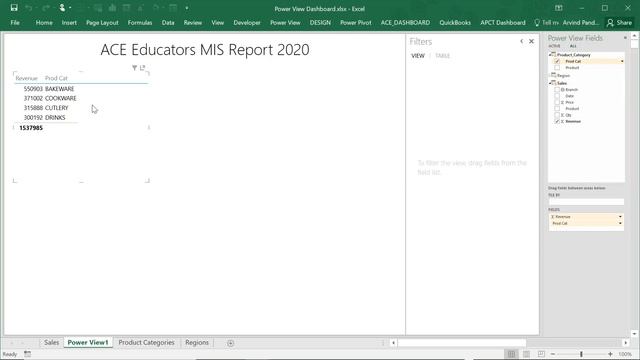Power View Dashboard Excel 2016
