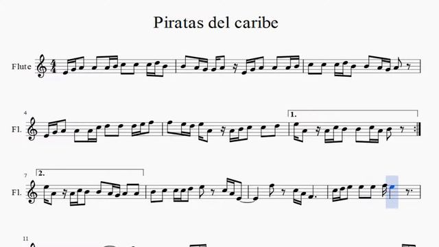 Partitura Piratas del Caribe Flauta Dulce