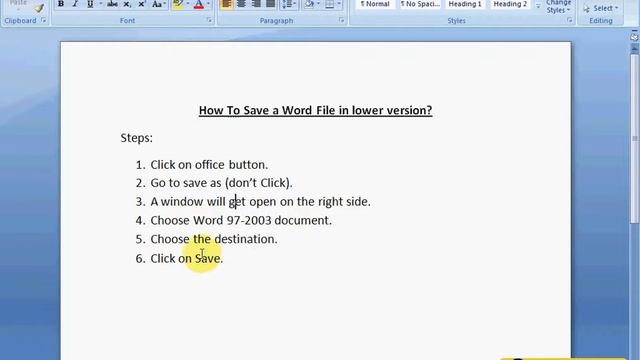 How to Save a Microsoft Word / Excel / PowerPoint File in a Lower Version