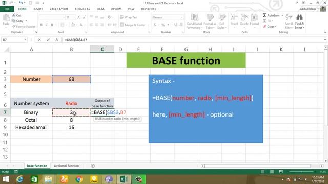 15. BASE , DECIMAL function in Excel | Math & trig