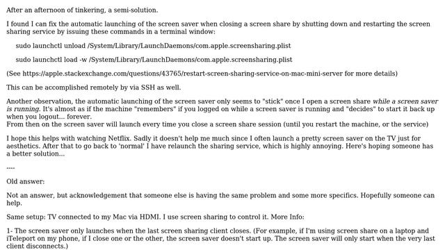 Apple: Screen saver on remote desktop