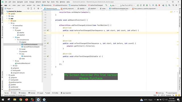 Implementing Section Recycler view with Search Functionality in Android Studio Programmatically