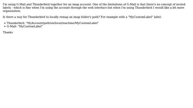 How do I configure Thunderbird to locally remap the label-folder in an G-Mail IMAP account?