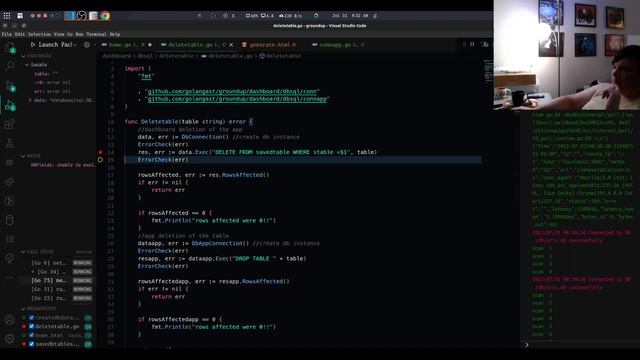Golang adding drop table button