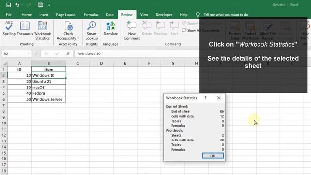 ? Workbook statistics in Excel 2019 2016  VIEW