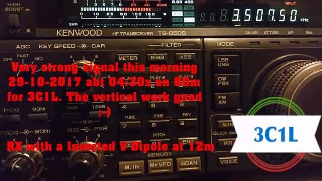 3C1L 80m, Rx Inverted V Dipole