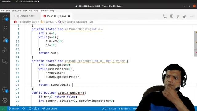 Smith Number | ISC Computer Science Practical 2008 | Q1 | SOLVED | Java