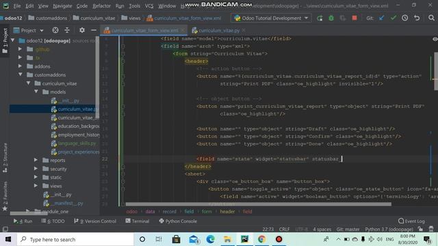 49 Create state button and status bar on form view (Standard CV form part - 29)