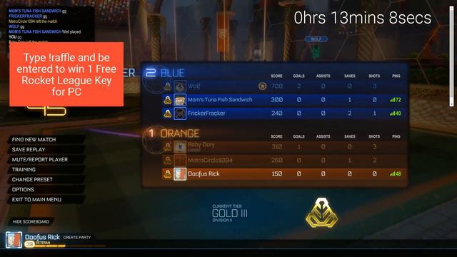 Free Rocket League Key Giveaway for PC every 30 minutes! (type !raffle) - Ranked Rocket League