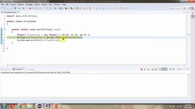 How to use toString(float[] a)  method of Java.util.Arrays Class?