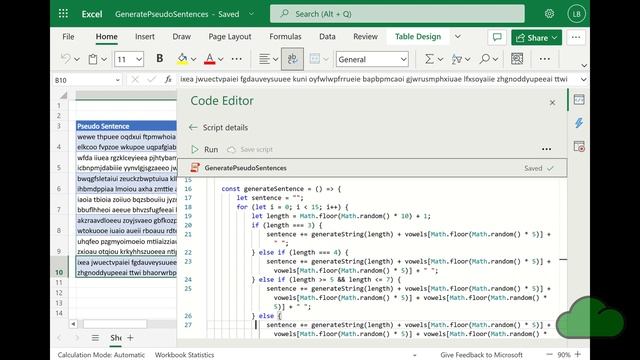Excel Office Scripts   Generate Pseudo Sentences