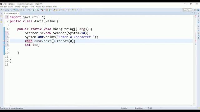 Write a Java Program for Calculating ASCII value of a character || ASCII VALUE