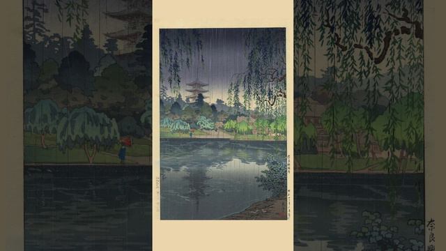 Коицу Цутия. Дождь у храма Кофукудзи. 日本語:奈良興福寺