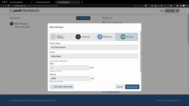 Launch different development environments and manage cluster options with Posit Workbench