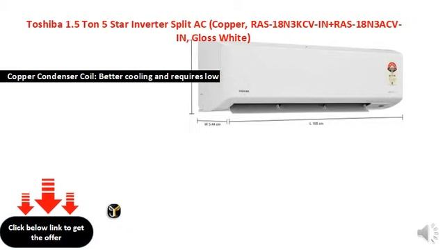Toshiba 1.5 Ton 5 Star Inverter Split AC (Copper, RAS-18N3KCV-IN+RAS-18N3ACV-IN, Gloss White)