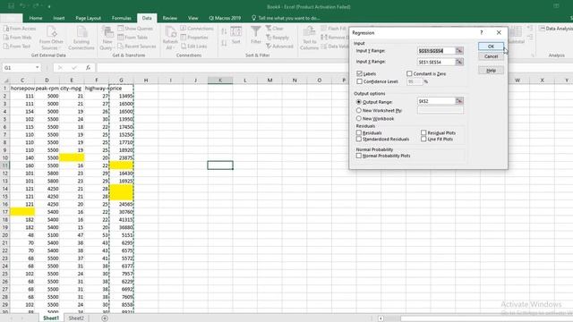 LINEST() function returns error: check your input range. Excel | Statistics RXS