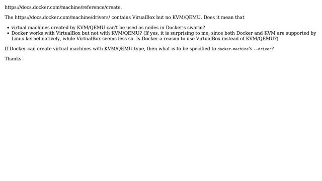 Unix & Linux: Does Docker work with VirtualBox but not with KVM/QEMU?