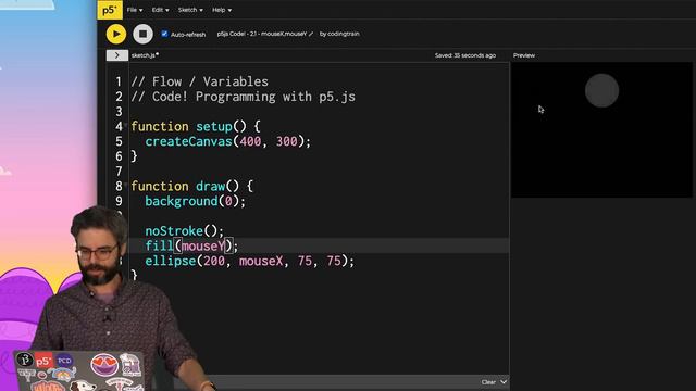 2.1: Variables in p5.js (mouseX, mouseY) - p5.js Tutorial