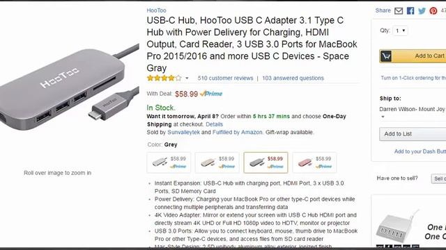 HooToo USB C Adapter 3.1 Type C Hub with Power Delivery for Charging