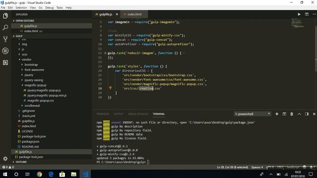 Aula 03 - Curso de Gulp - Combinação de tarefas e truques