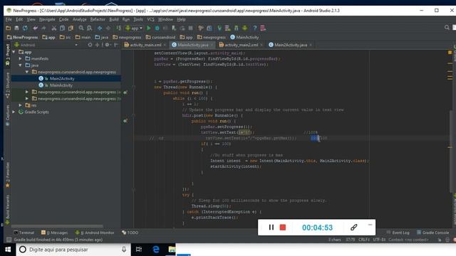 Mudar para nova Activity a partir de um Progress Bar e mudar a cor do Progress Bar Android Studio