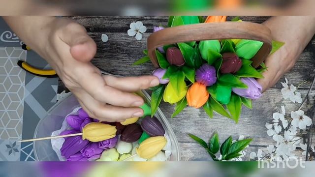 мыловарение/тюльпаны в корзинке/тюльпаны из мыла/весенний букетик/букет тюльпанов