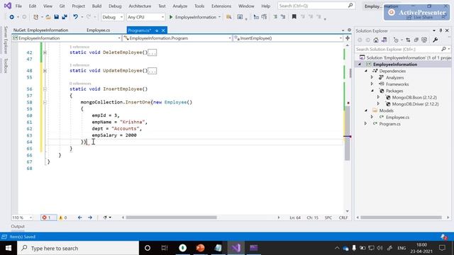 Create a document from MongoDB using C# || Create a document from mongoDB using C#