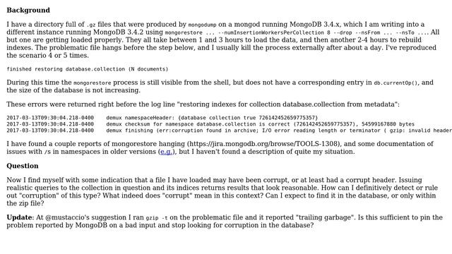 Databases: Finding or confirming absence of corrupted data in MongoDB