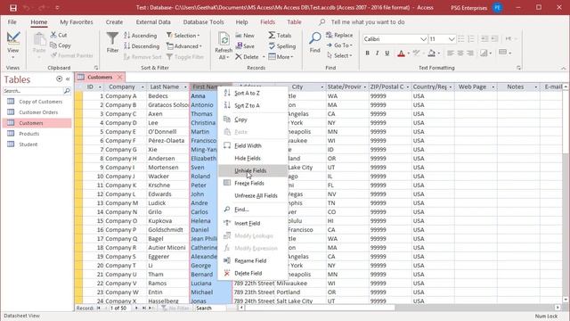 How to Hide or Unhide Columns in Datasheet View in MS Access - Office 365