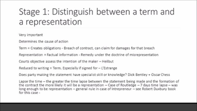 Misrepresentation - Stage 1 - Contract Law